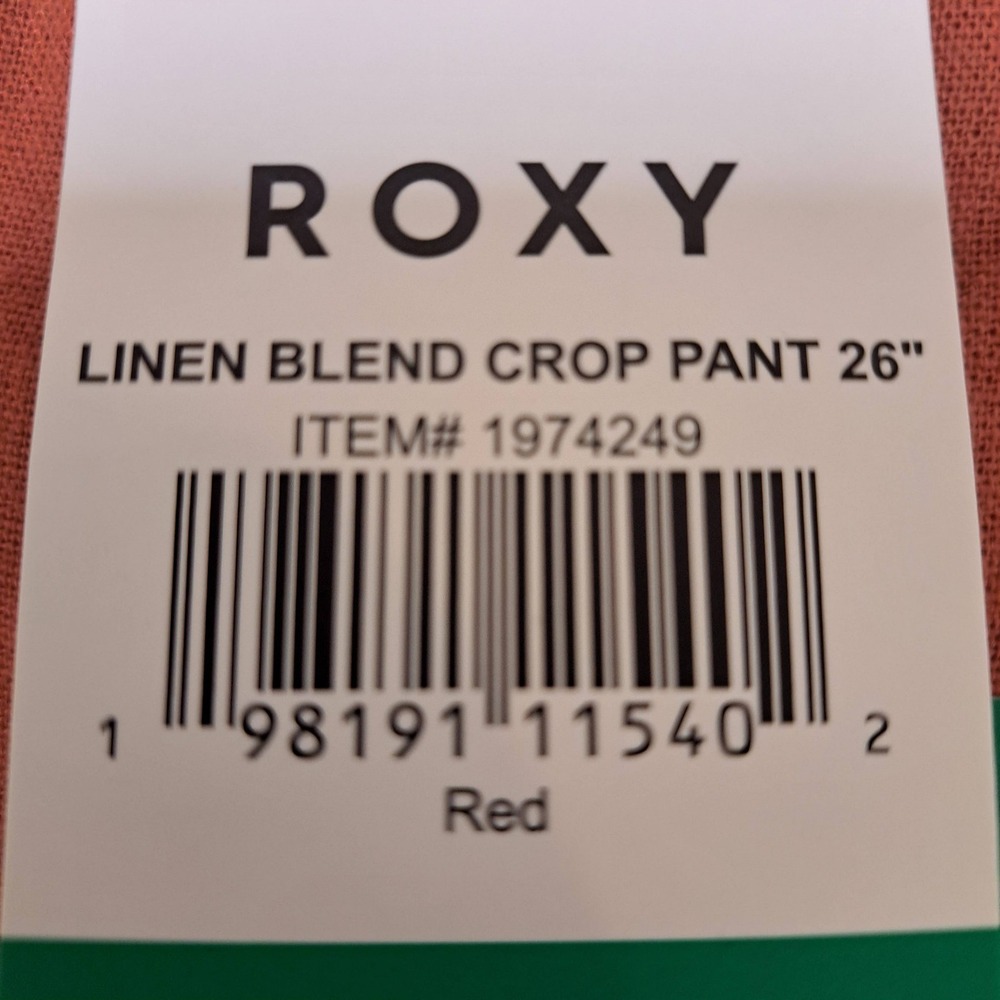 Roxy Linen Blend Crop Pant Womens XL Red NWT Drawstring Elastic Waist 1493-238